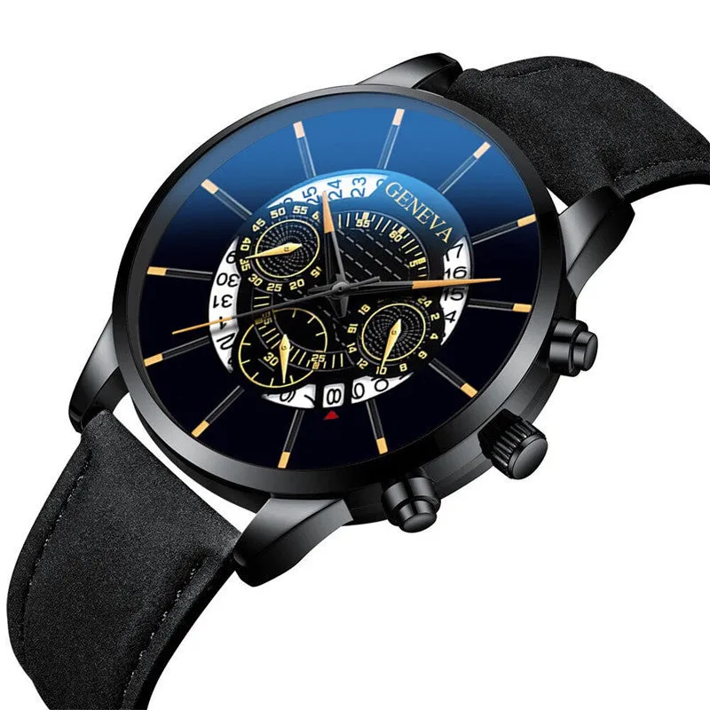 Three-Eye Blue Needle Watch Men's Watch Casual Belt Quartz Watch Watch Business Calendar Watch Men