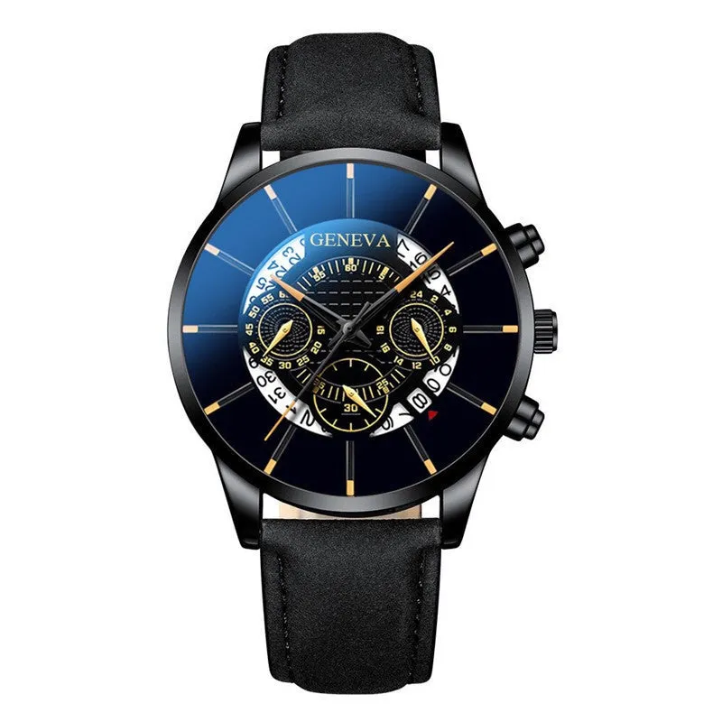 Three-Eye Blue Needle Watch Men's Watch Casual Belt Quartz Watch Watch Business Calendar Watch Men