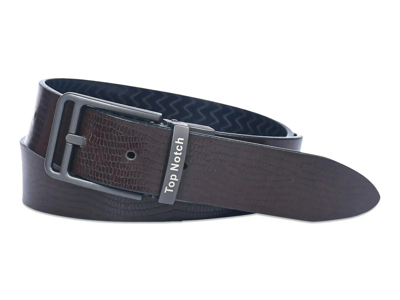 Top Notch Leather Belt for Men Colour - Black / Dark Brown Reversible Italian Belt (SKU TP0026)