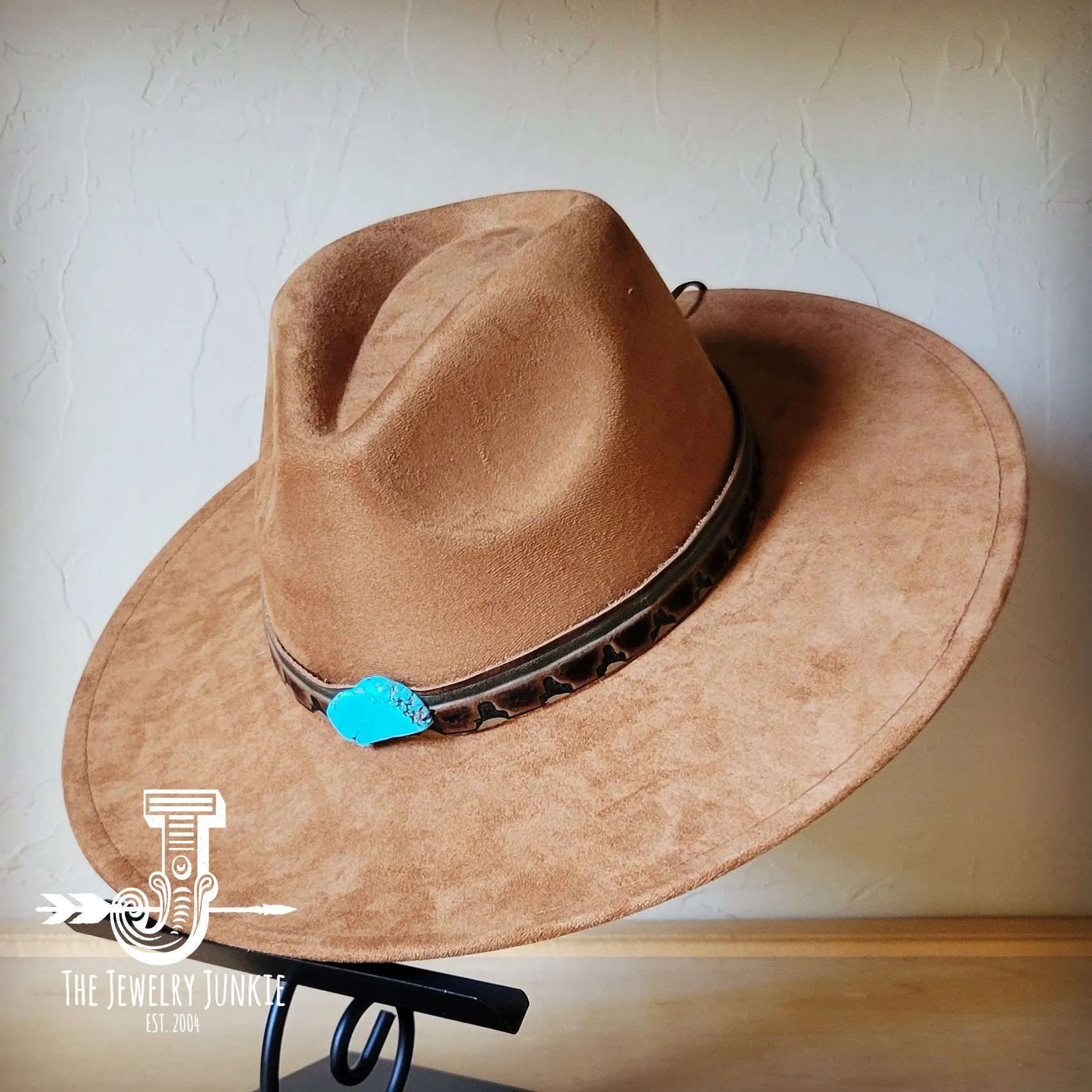 Turquoise Navajo Turq Slab Leather Band   Choice of Boho Hat 985q