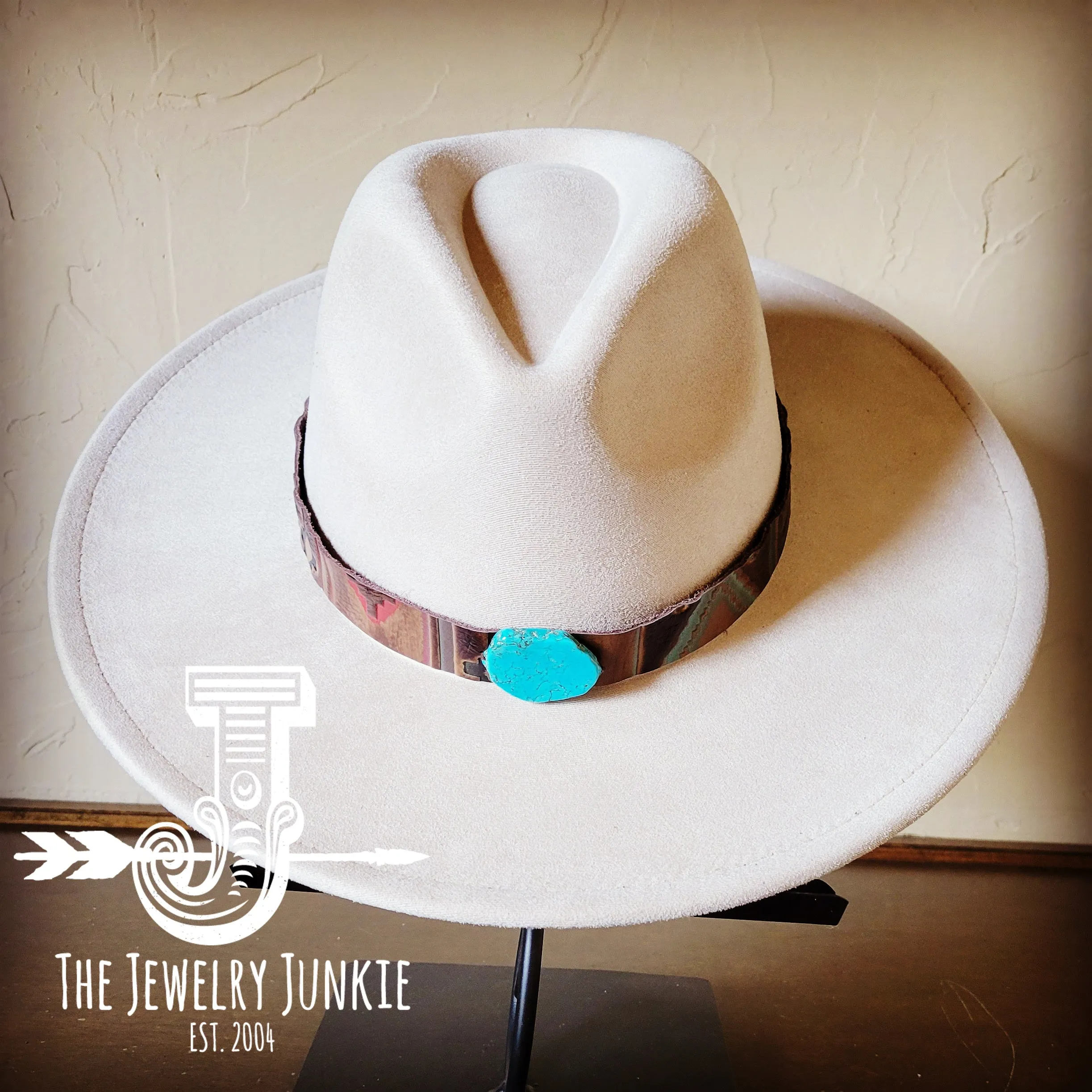 Turquoise Navajo Turq Slab Leather Band   Choice of Boho Hat 985q