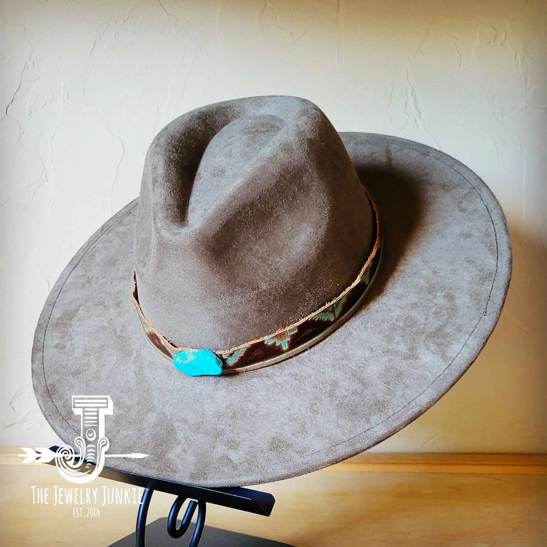 Turquoise Navajo Turq Slab Leather Band   Choice of Boho Hat 985q