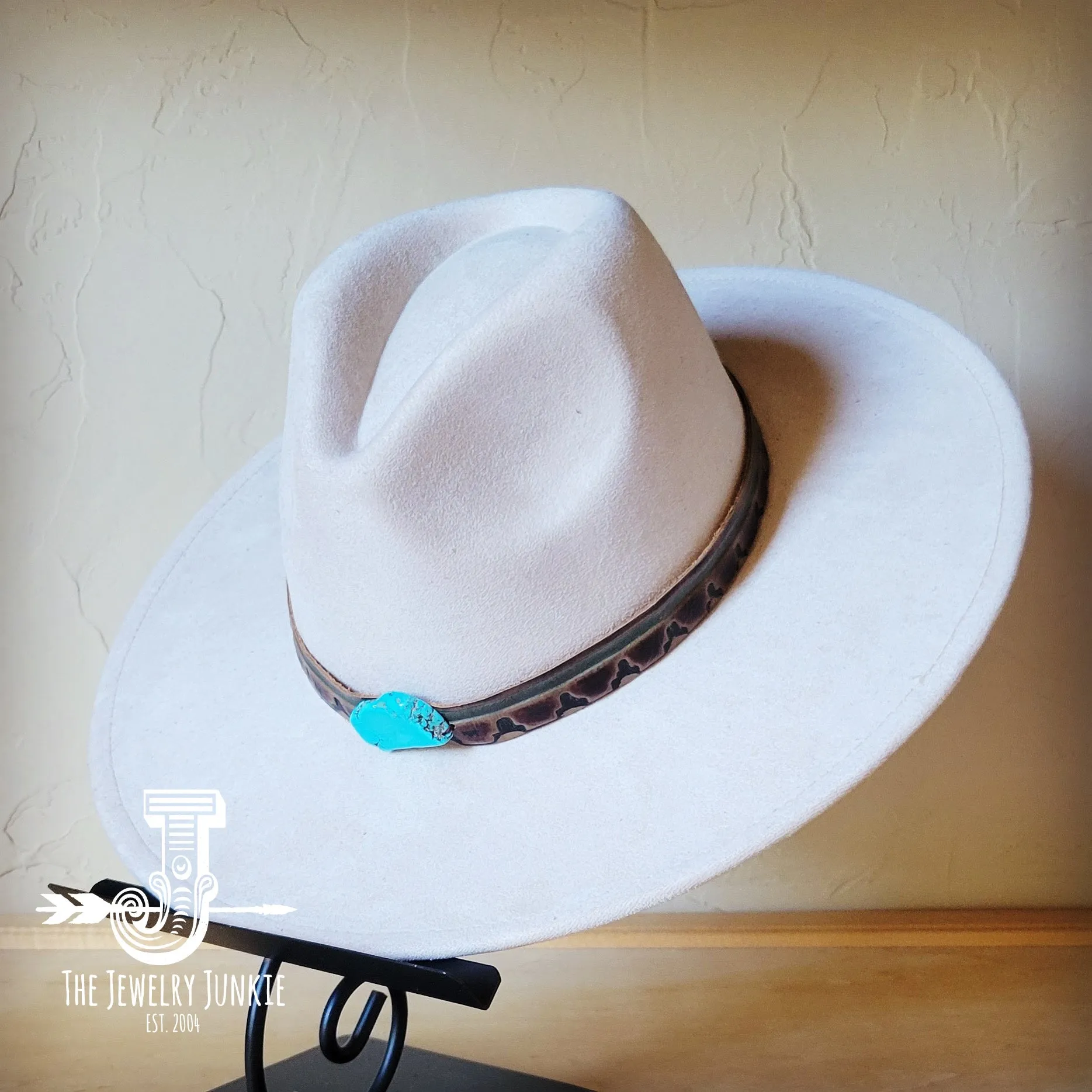 Turquoise Navajo Turq Slab Leather Band   Choice of Boho Hat 985q