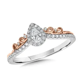 TWO TONE PEAR-SHAPED HALO & DIAMOND CHEVRON BRIDAL SET