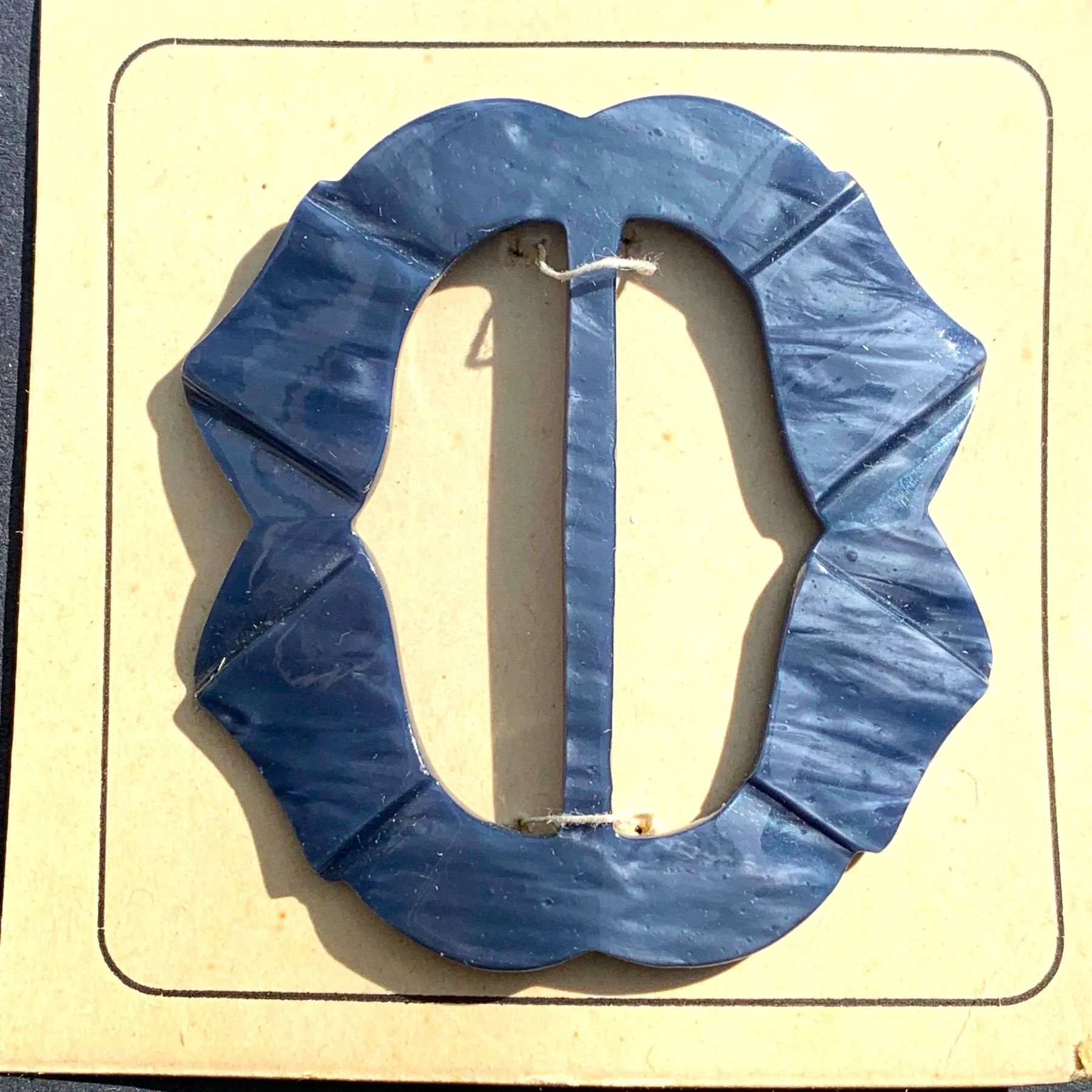 Unusual 1940s Petrol Blue 5.5cm French Casein Belt Buckle