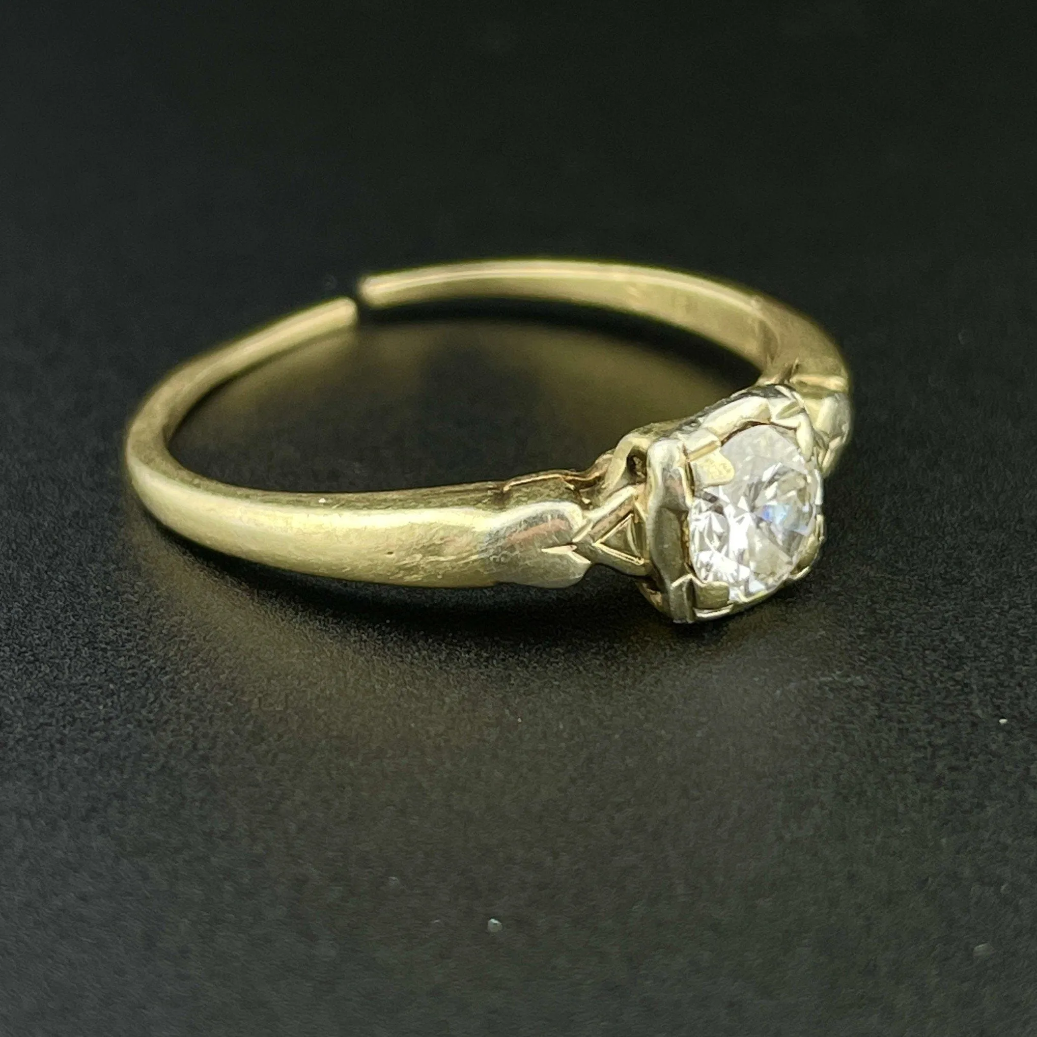 Vintage 14K Gold Heart .36 CTW Diamond Engagement Ring, Sz 6 3/4 Wear or Repair