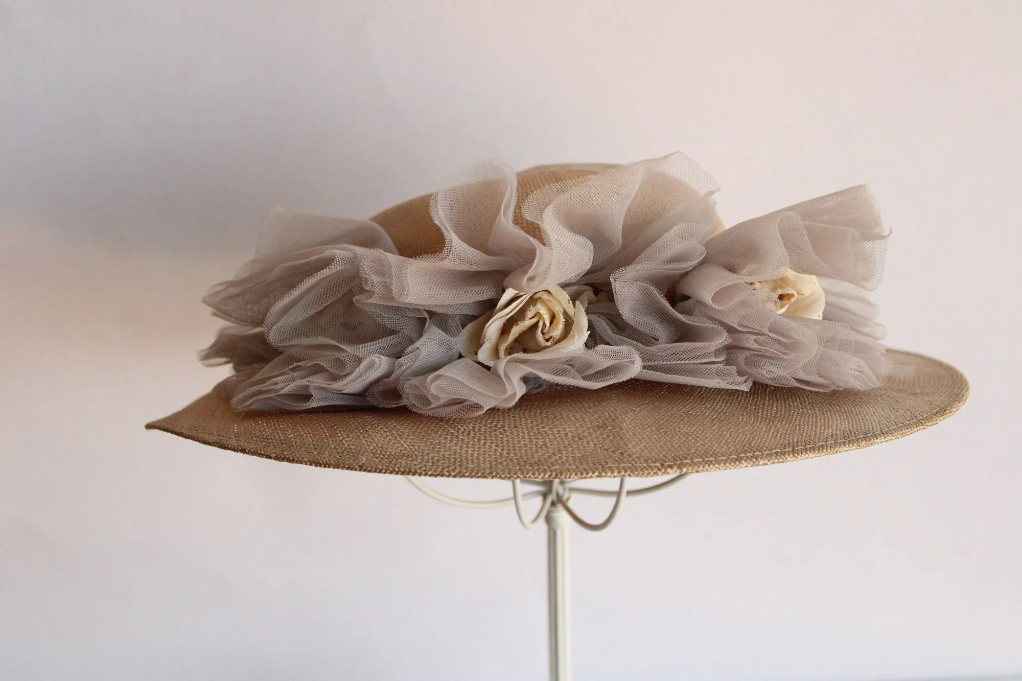 Vintage 1940s 1950's  Straw Wide Brimmed Hat