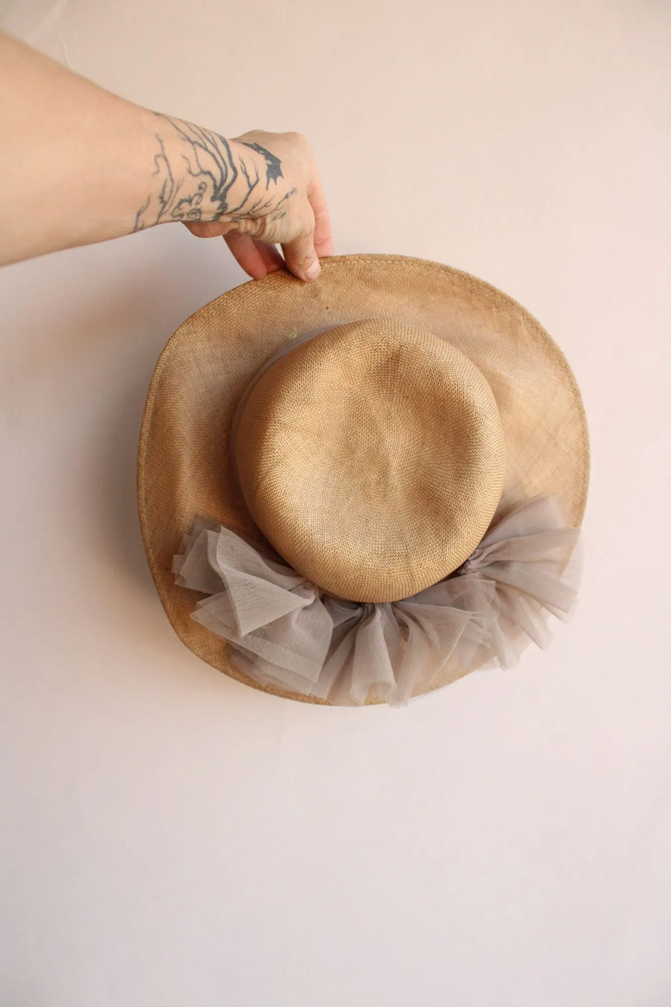 Vintage 1940s 1950's  Straw Wide Brimmed Hat