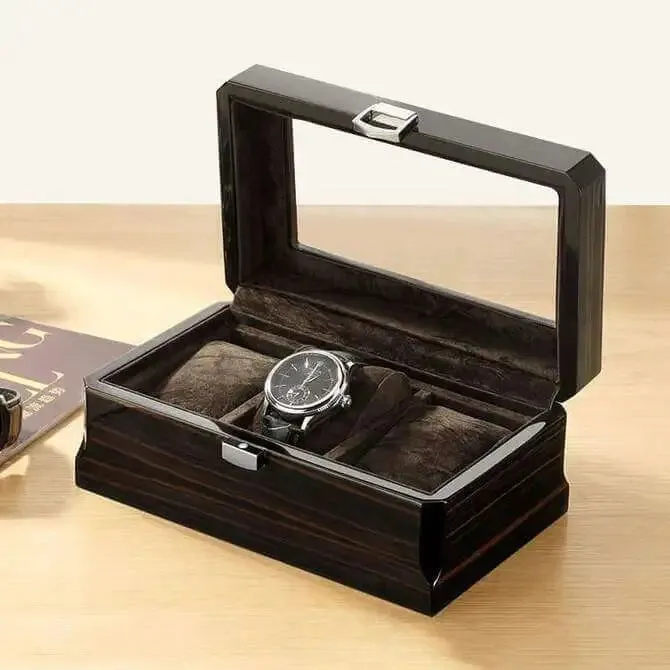 Vintage Dark Wood Watch Box-3 Slot