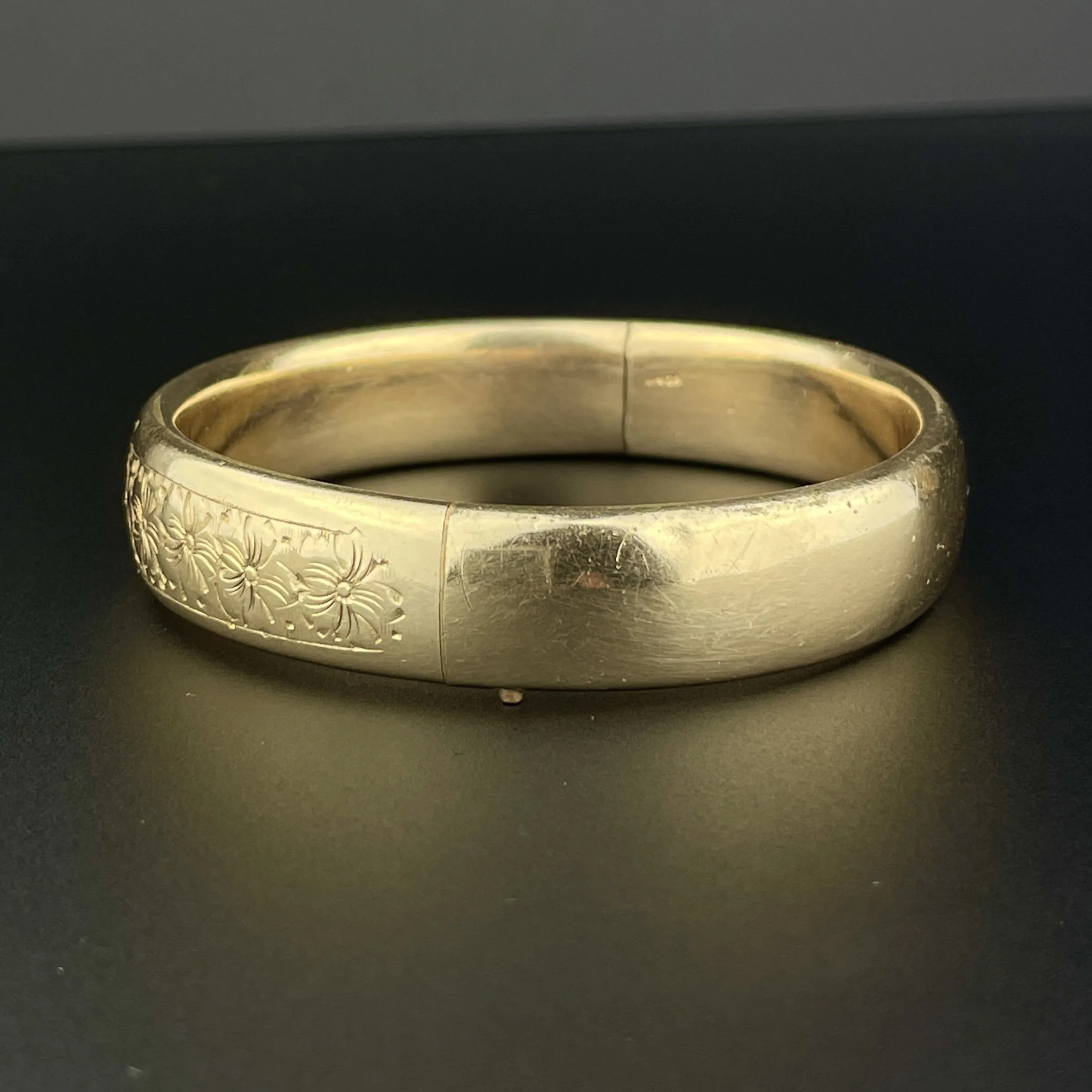 Vintage Gold Filled Floral Engraved Cuff Bangle Bracelet