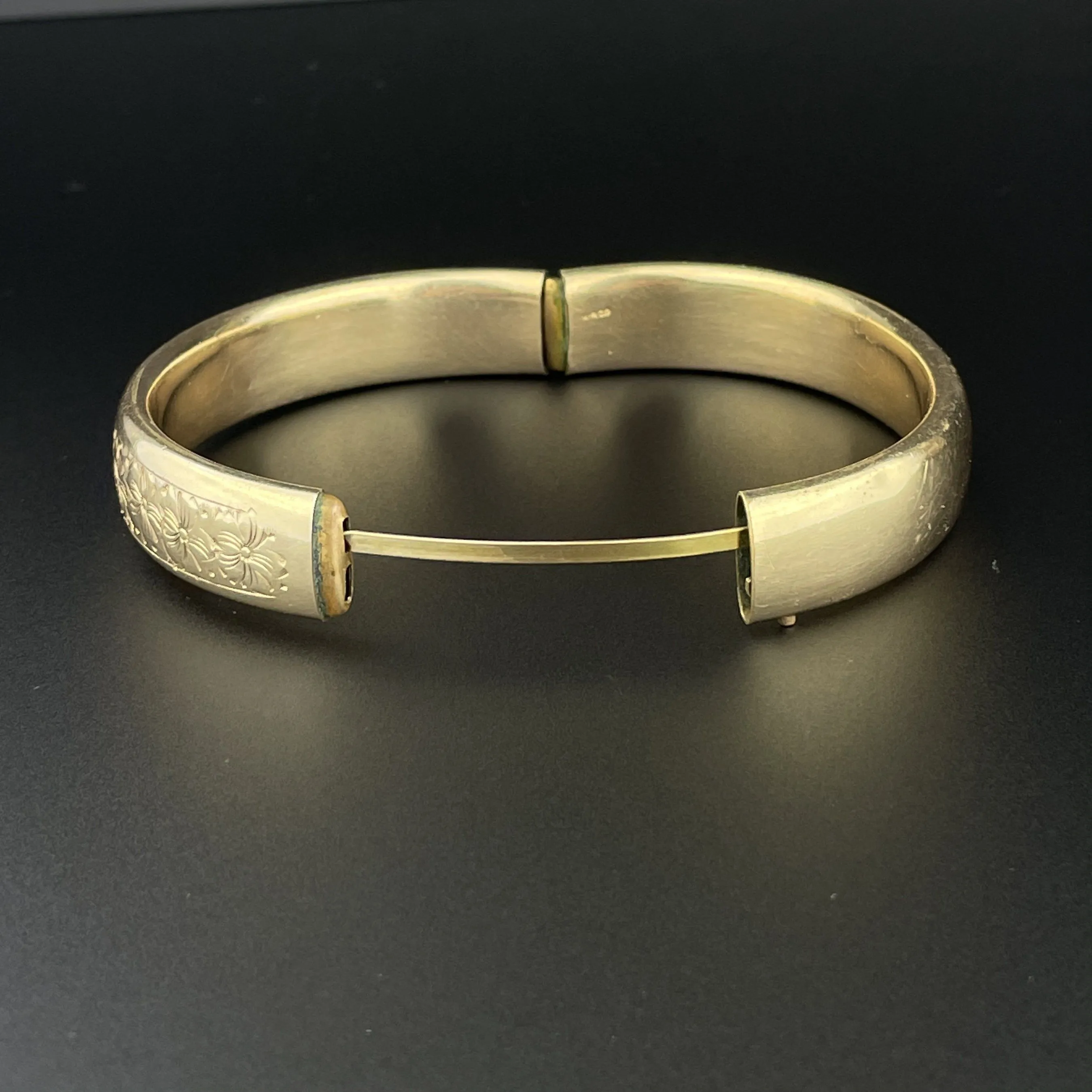 Vintage Gold Filled Floral Engraved Cuff Bangle Bracelet