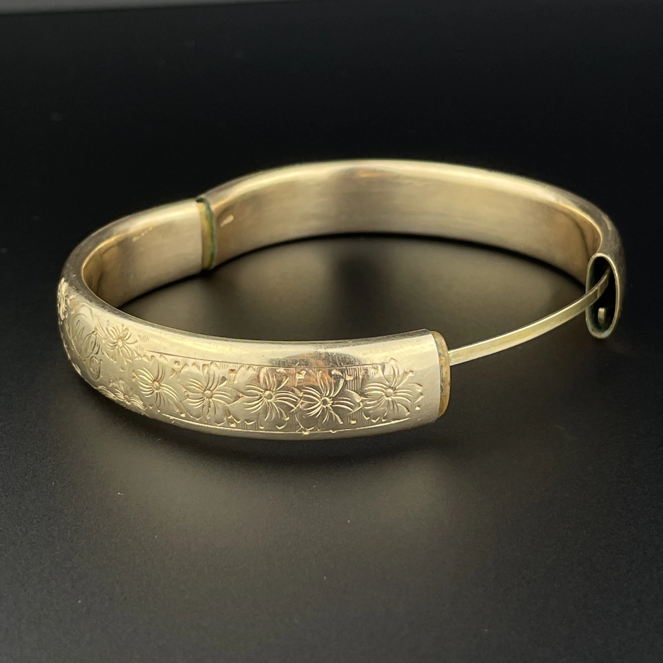 Vintage Gold Filled Floral Engraved Cuff Bangle Bracelet