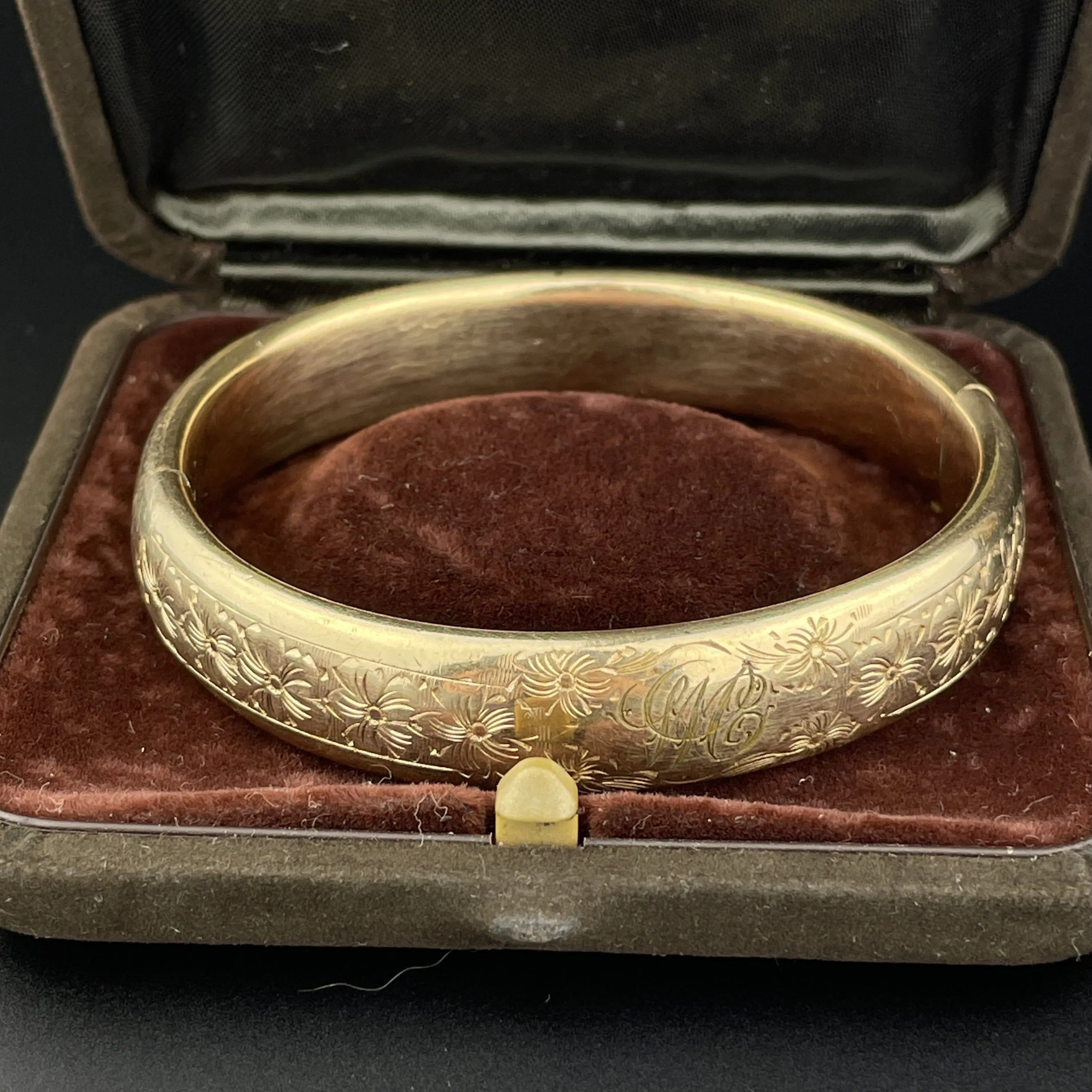 Vintage Gold Filled Floral Engraved Cuff Bangle Bracelet