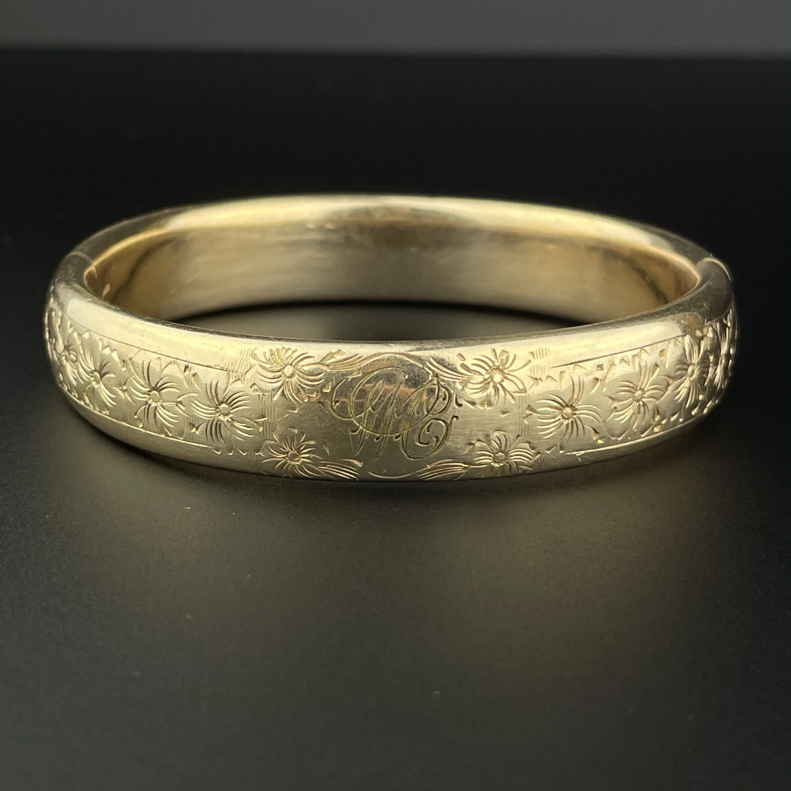 Vintage Gold Filled Floral Engraved Cuff Bangle Bracelet