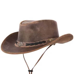 Vintage Leather Cowboy Hat Distressed Style with Braided Hat Band