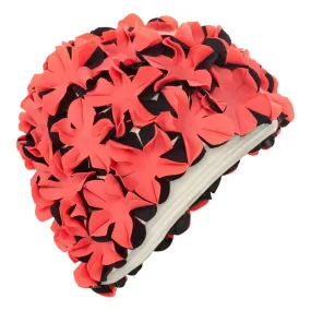 Vintage Style Red Black Flower Petal Swimming Hat by Fashy