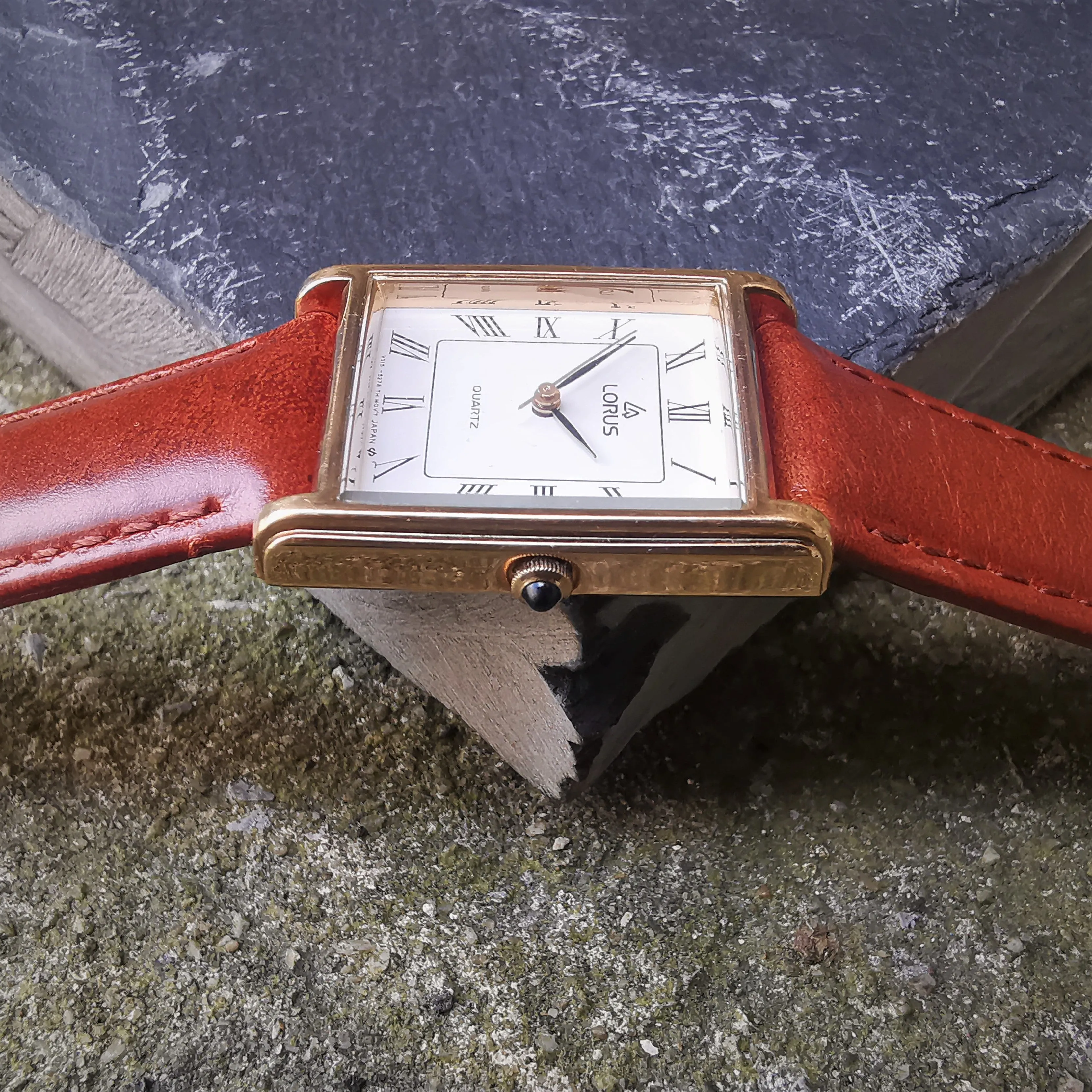 Vintage Women's LORUS Gold Plated Watch // Square Face // Quartz // Genuine Leather Strap