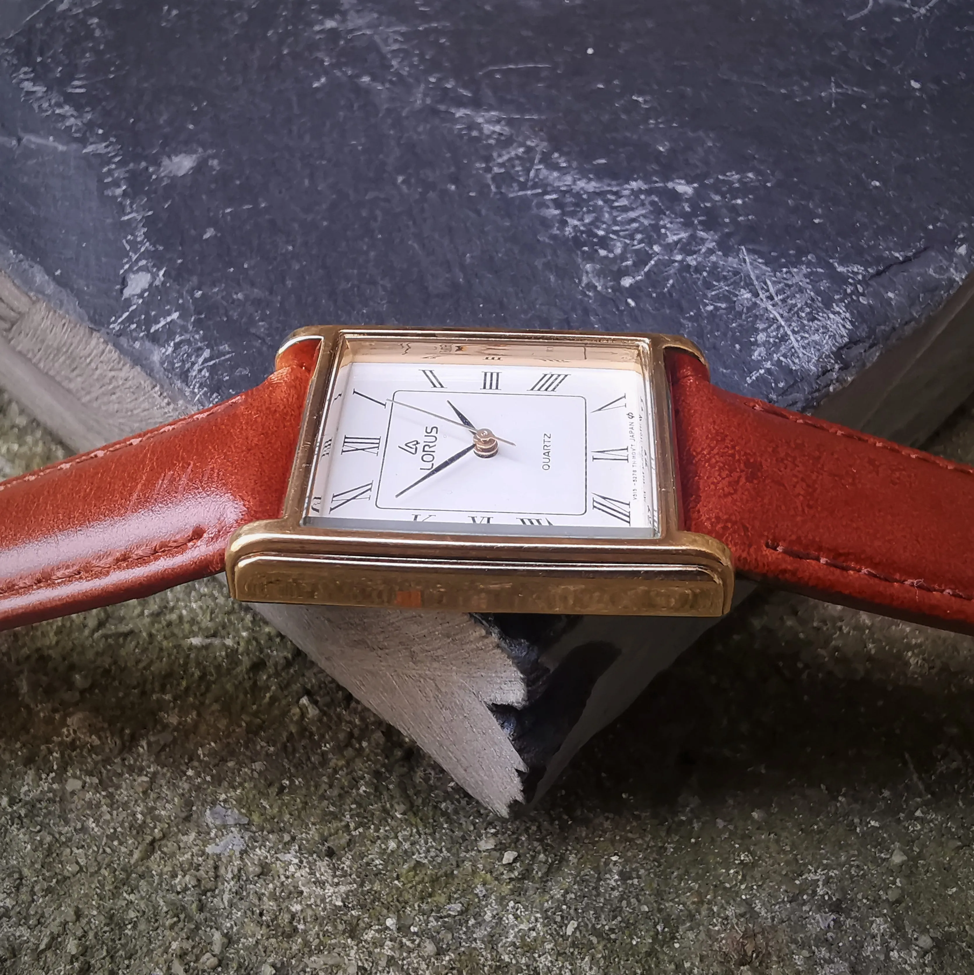 Vintage Women's LORUS Gold Plated Watch // Square Face // Quartz // Genuine Leather Strap