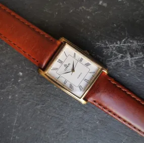 Vintage Women's LORUS Gold Plated Watch // Square Face // Quartz // Genuine Leather Strap