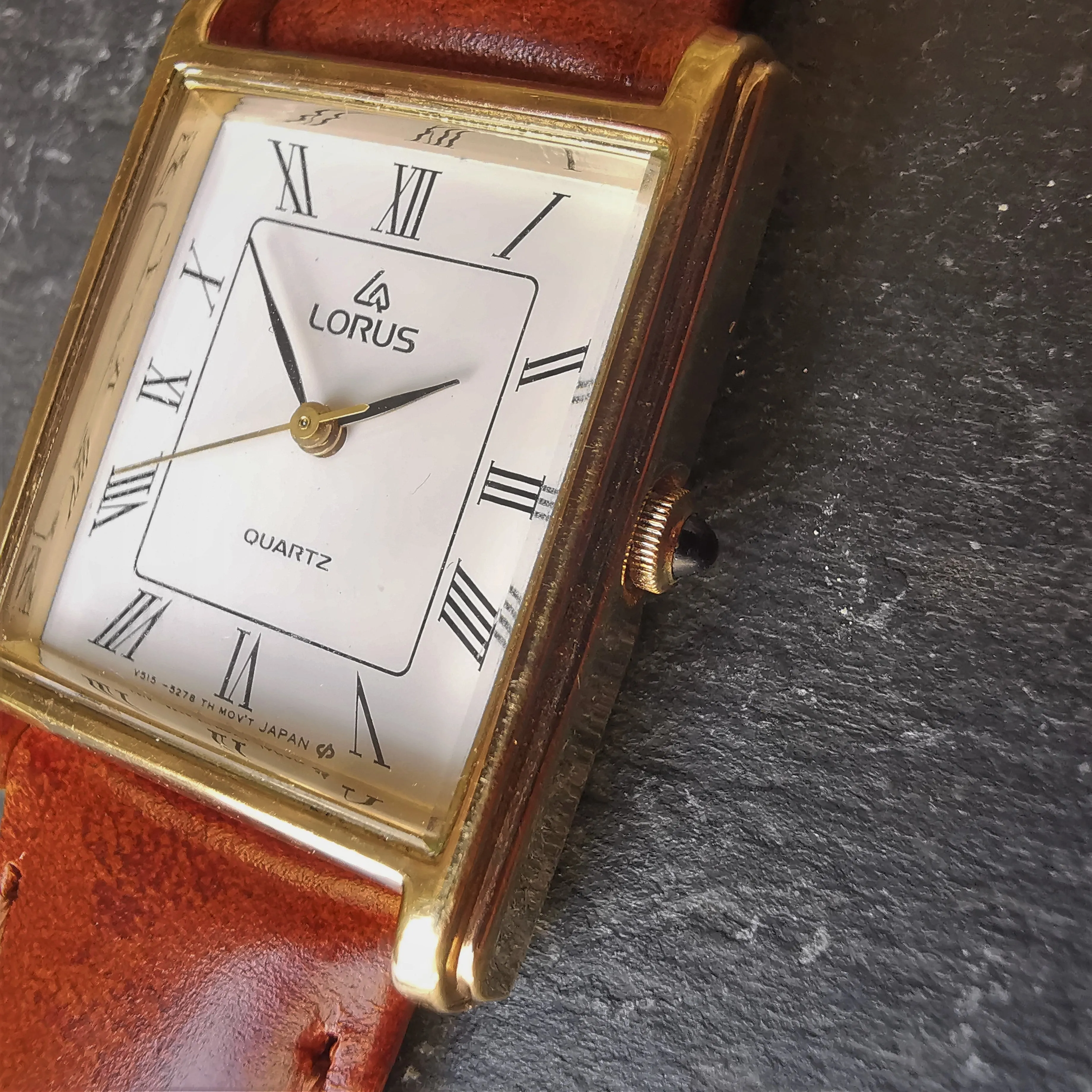 Vintage Women's LORUS Gold Plated Watch // Square Face // Quartz // Genuine Leather Strap