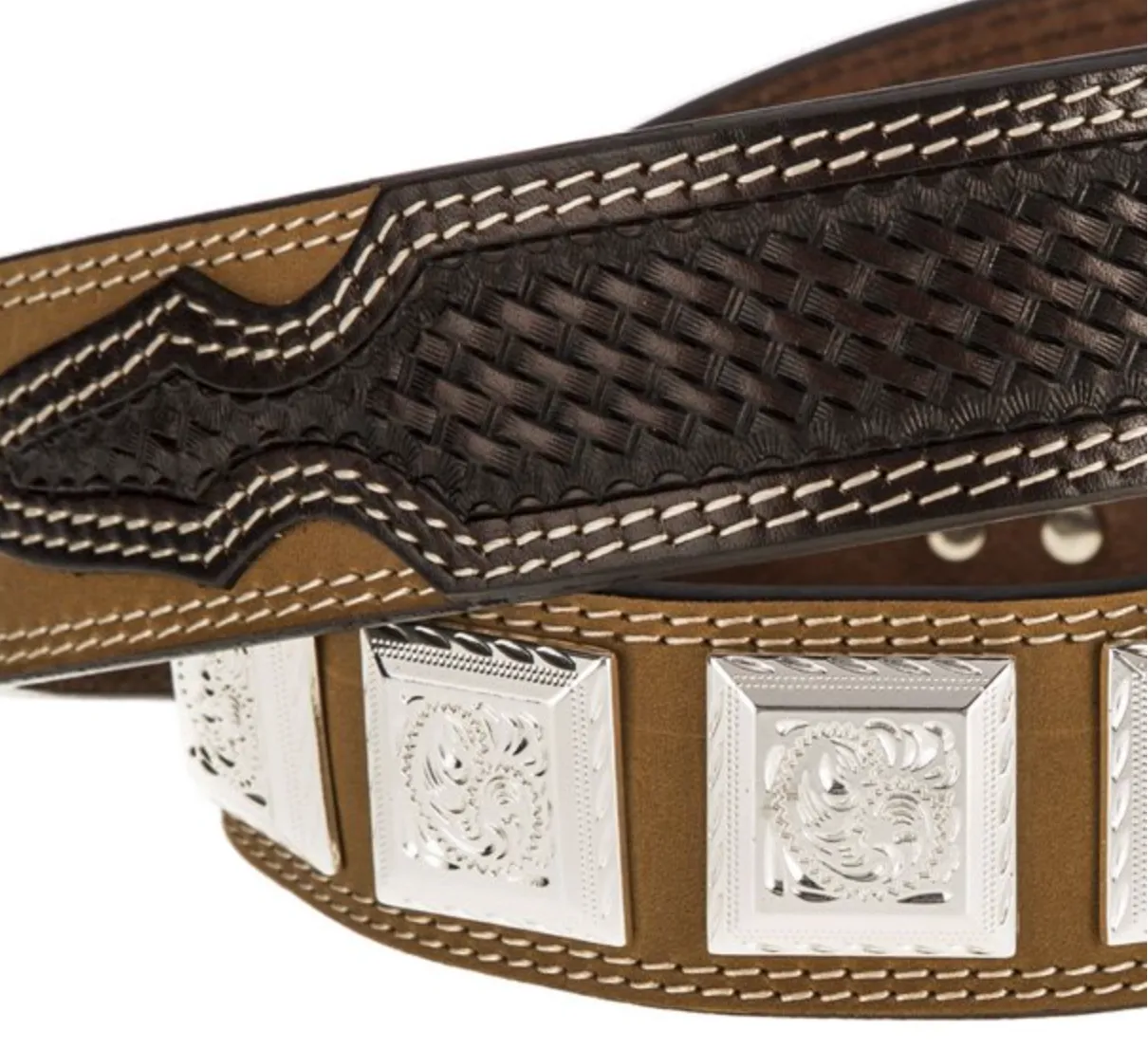 WB7042 - Ranger Belt Company Leather Belt With Square Conchos