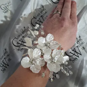 Wedding Bracelet corsage jewellery, resin flower Crystal Vintage cuff, Prom Wedding Bride corsage, bridesmaid Bracelet by Crystal wedding uk