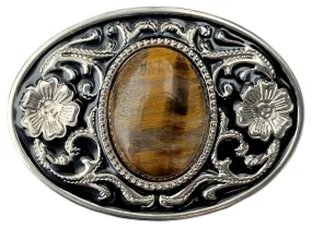 Western Belt Buckle Tiger Eye Stone Filigree