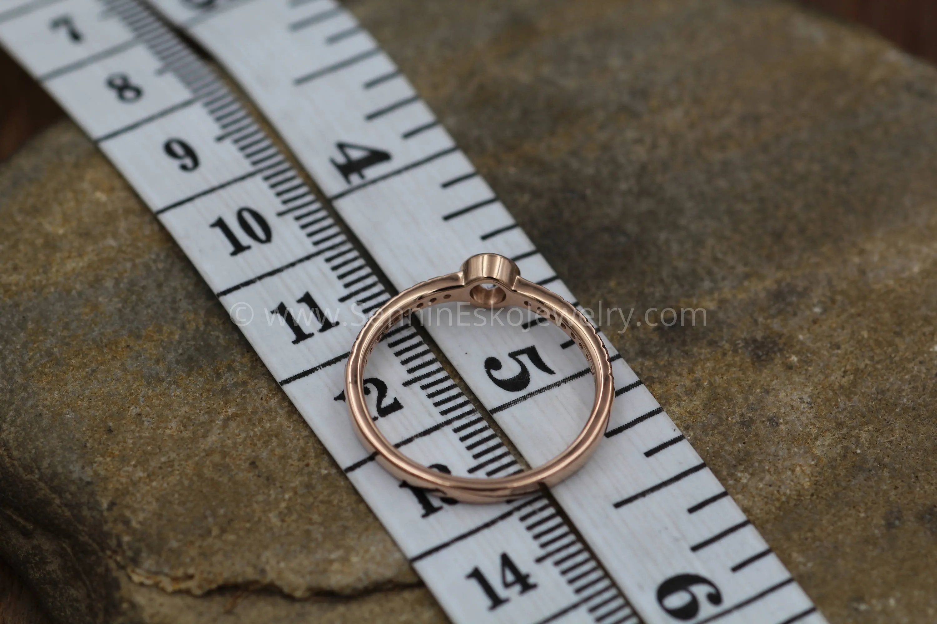 White and Blue Sapphire Rose Gold Alternative Engagement - Sapphire Gold Ring - White Sapphire Bezel Ring - Sapphire Ring - Rose Gold Ring