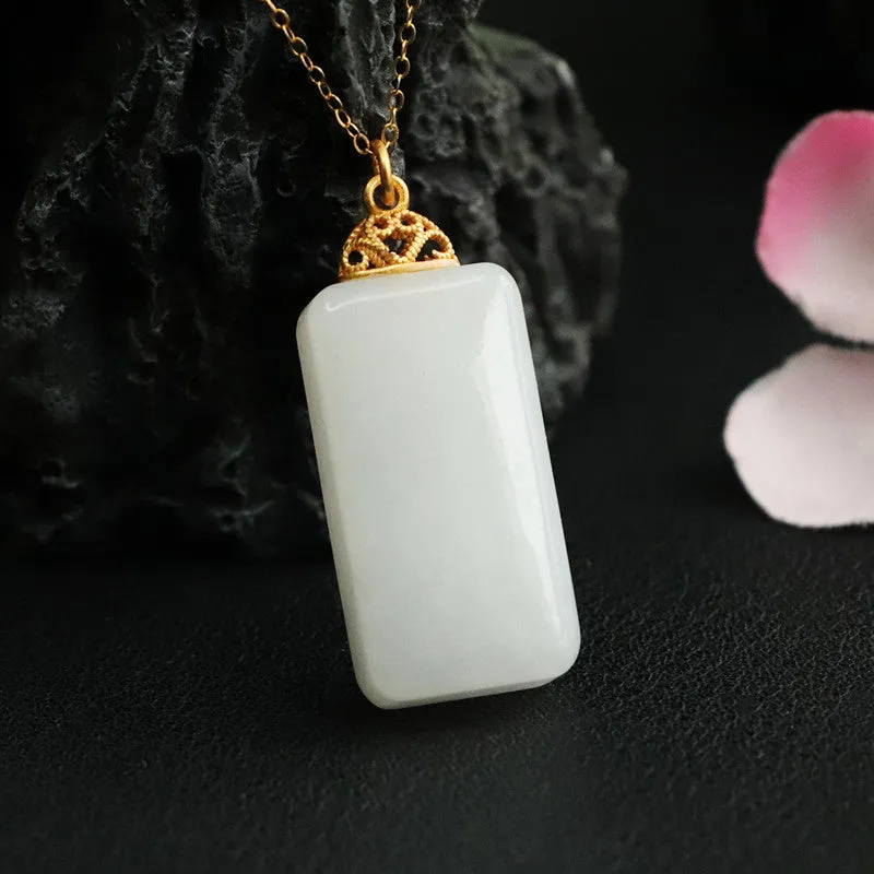 White Jade Tag Necklace with Natural Hetian Jade Pendant