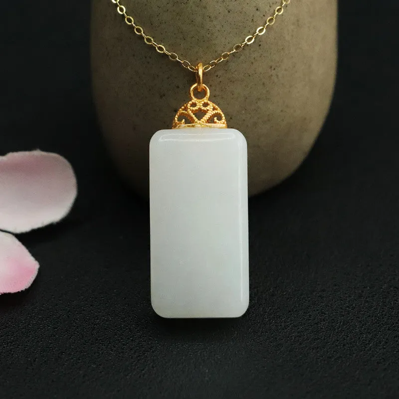 White Jade Tag Necklace with Natural Hetian Jade Pendant