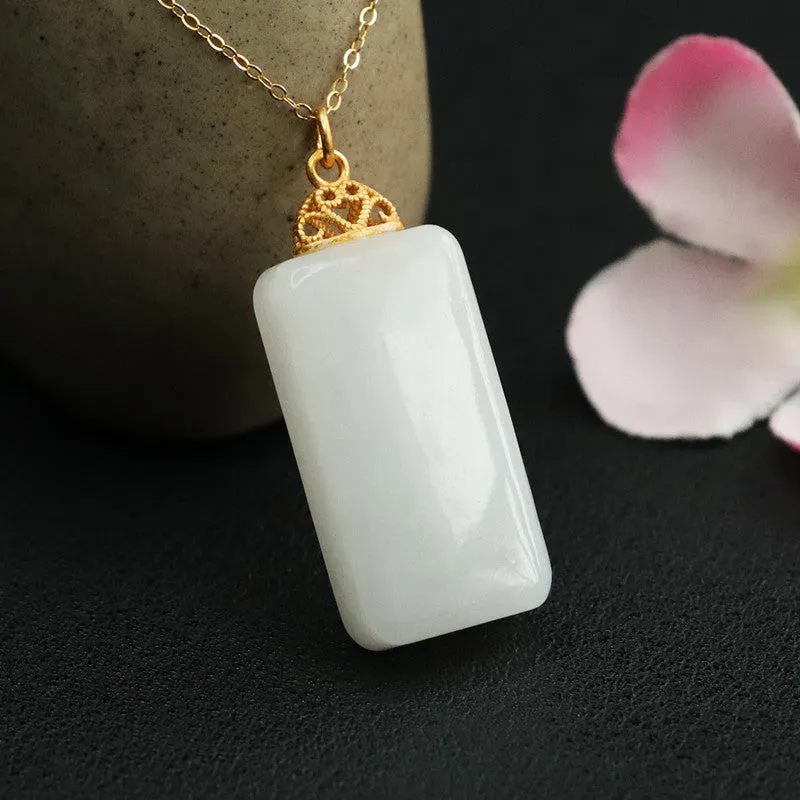 White Jade Tag Necklace with Natural Hetian Jade Pendant