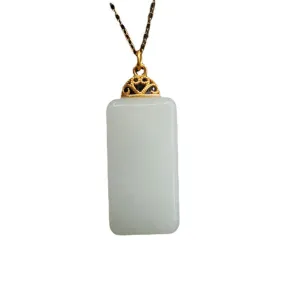 White Jade Tag Necklace with Natural Hetian Jade Pendant