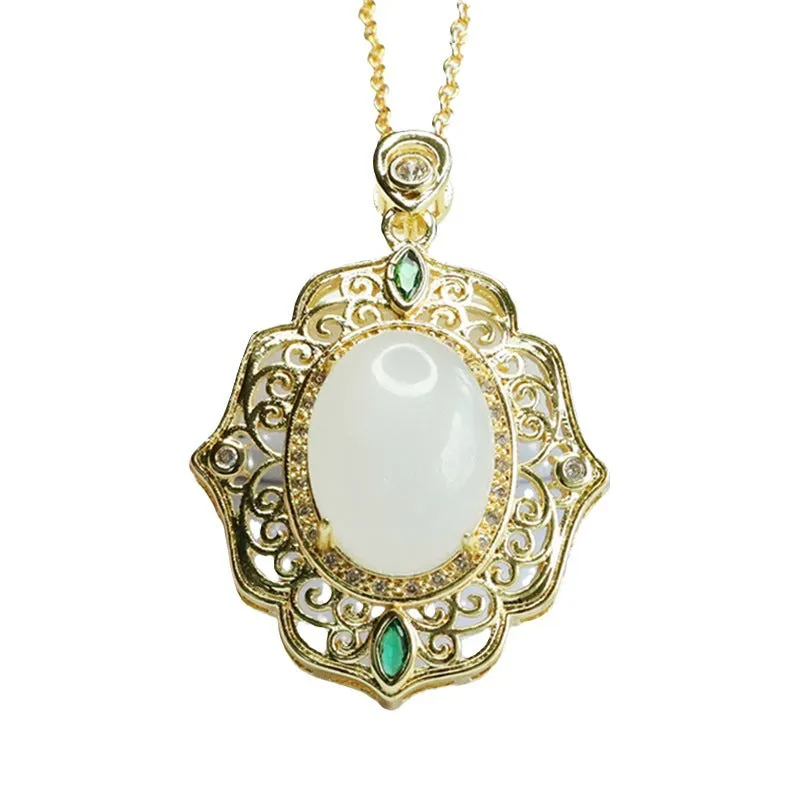 White Jade Vintage Pendant with Sterling Silver Needle