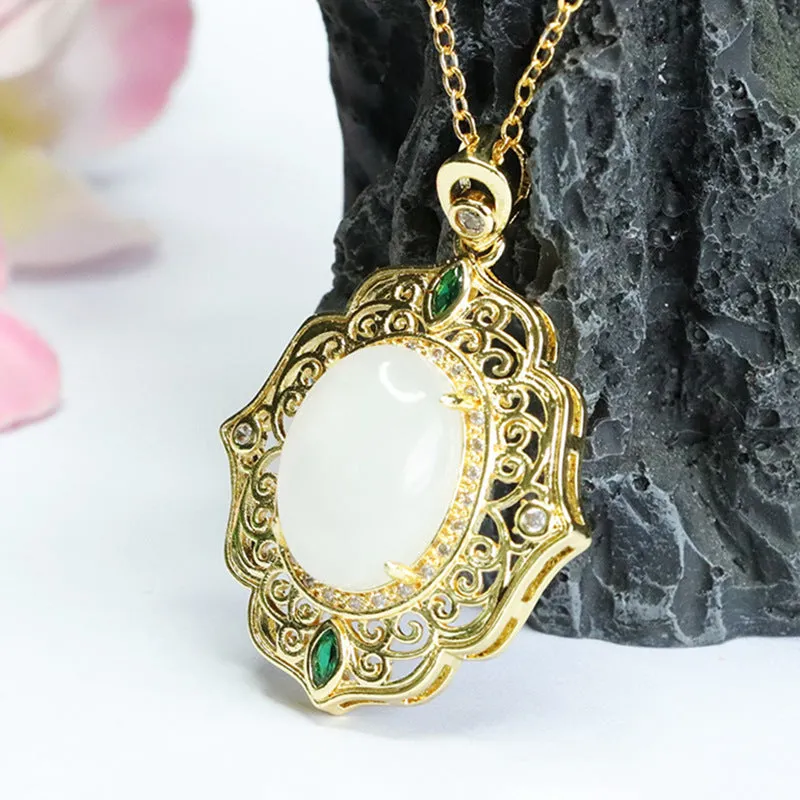 White Jade Vintage Pendant with Sterling Silver Needle