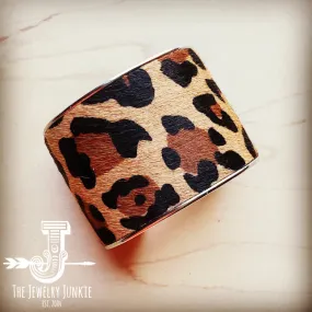 **Wide Cuff Bangle Bracelet in Leopard Hair-on-Hide 003s