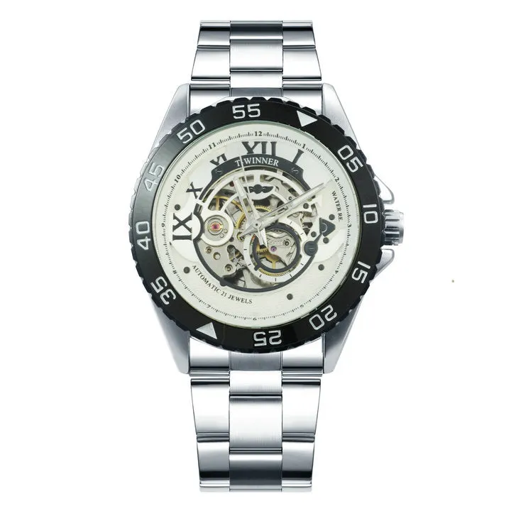 WINNER Automatic Mechanical Men's Watch Classic Stainless Steel Strap Luminous Wrist