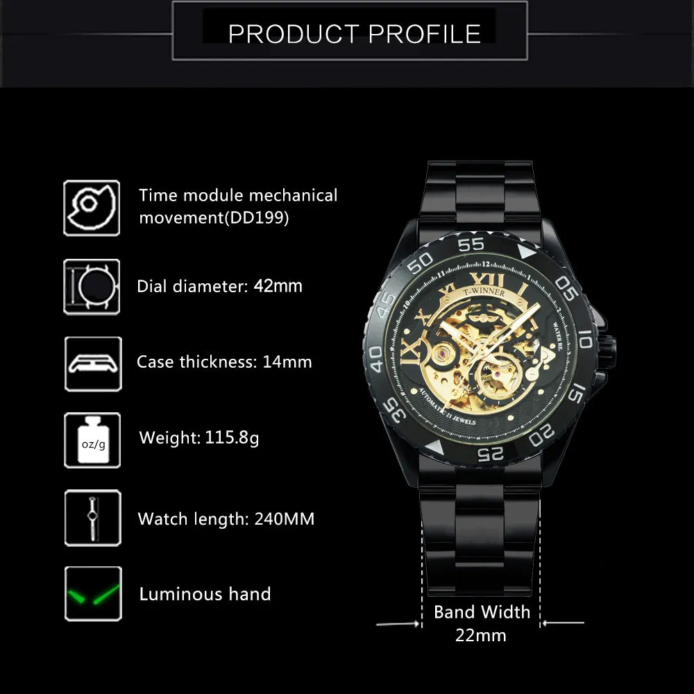 WINNER Automatic Mechanical Men's Watch Classic Stainless Steel Strap Luminous Wrist