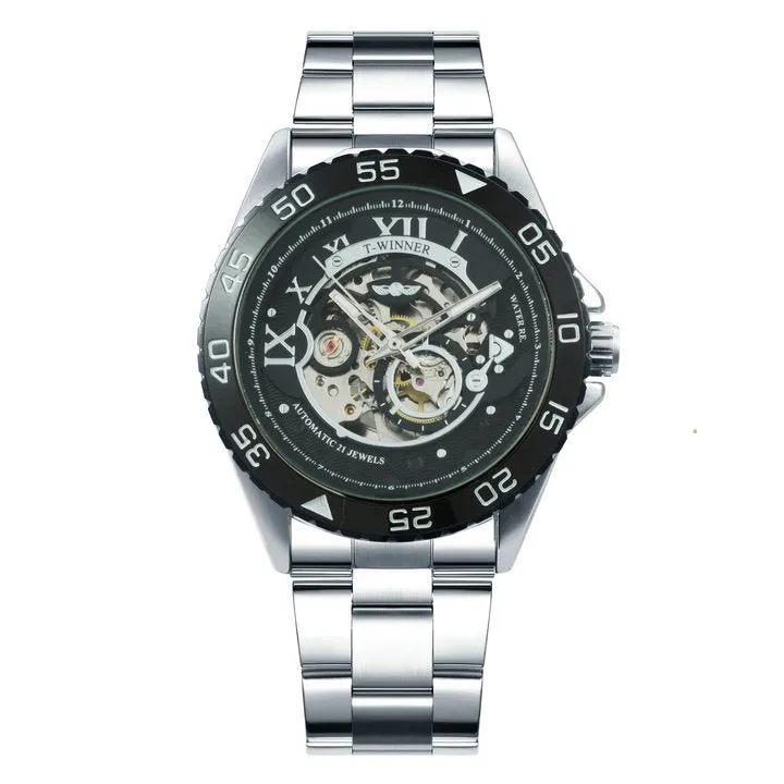 WINNER Automatic Mechanical Men's Watch Classic Stainless Steel Strap Luminous Wrist