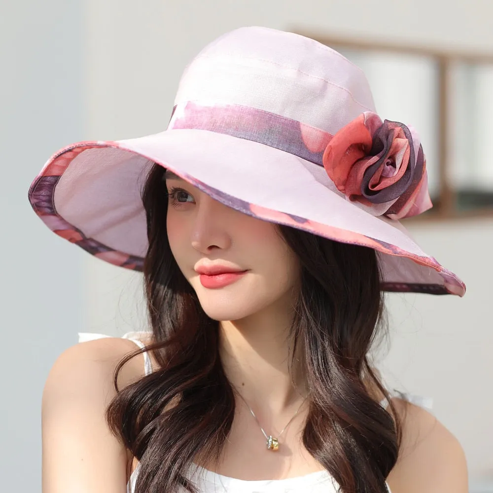 Women Summer Sun Hats Fashion Bow Flower Design Beach Hat Women Outdoor Anti-UV Travel Cap