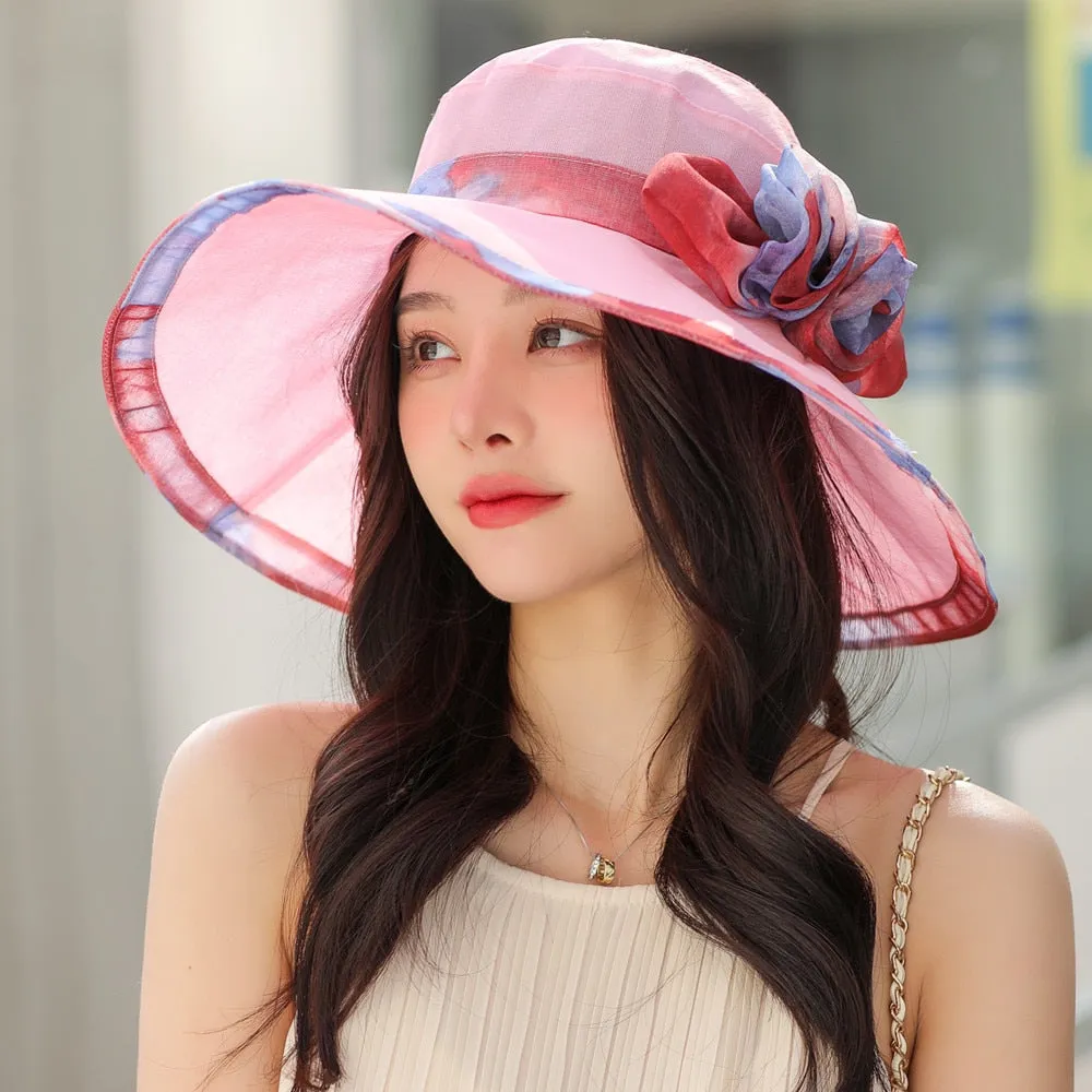 Women Summer Sun Hats Fashion Bow Flower Design Beach Hat Women Outdoor Anti-UV Travel Cap