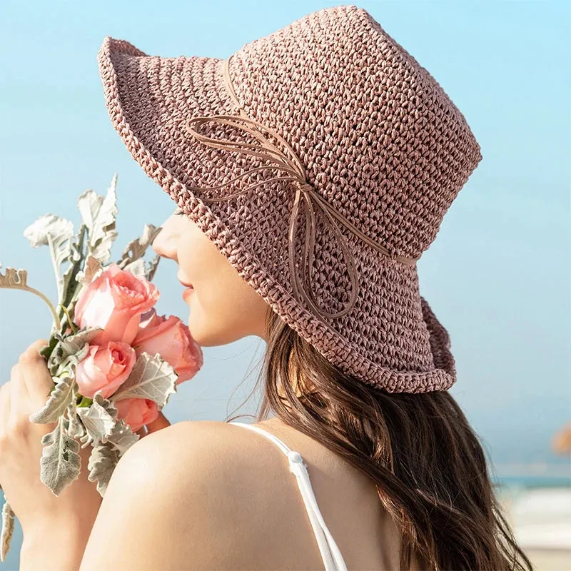 Women's Bowknot Raffia Straw Hat - Stylish Brim Beach Hat for Ladies