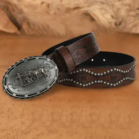 Women's Prayer Buckle Rivet Studded Leather Belt