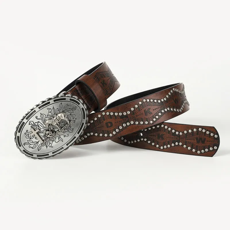 Women's Prayer Buckle Rivet Studded Leather Belt