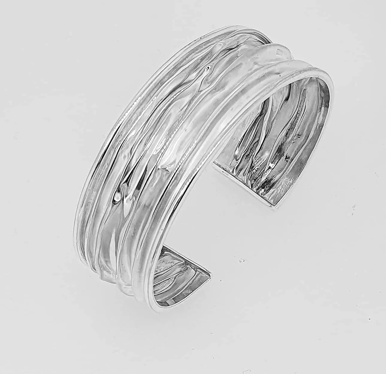 Women's Statement Chunky Crushed Design 20MM Silver Cuff Bangle Bracelet