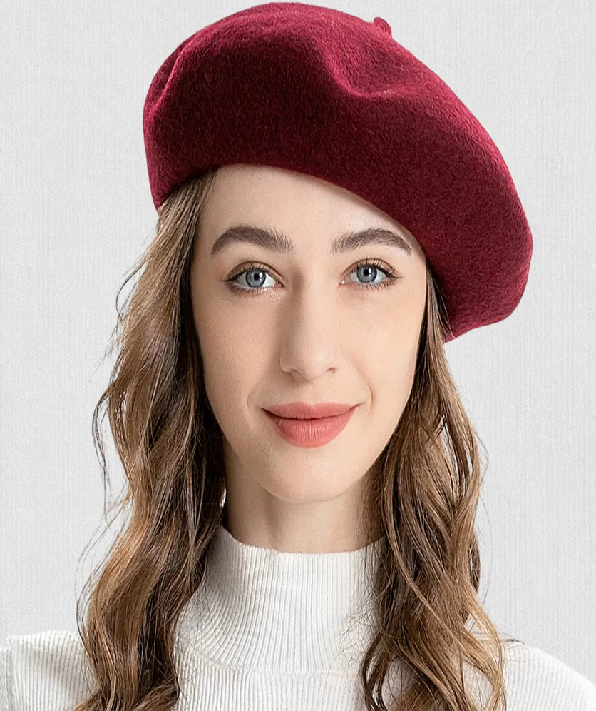 Wool Blend French Beret Hat for Men and Women Plain