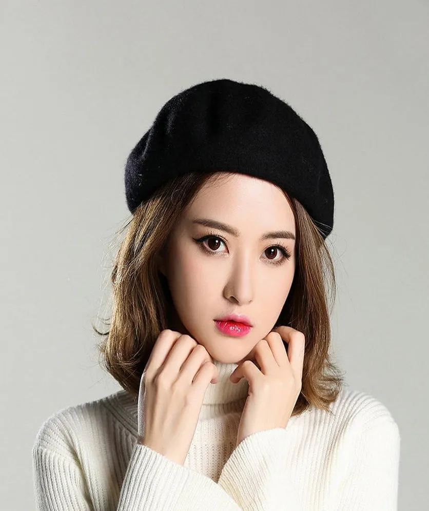 Wool Blend French Beret Hat for Men and Women Plain