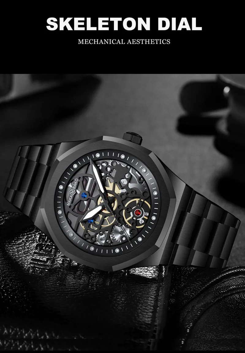 Wrist Watch Movement Stainless Steel with Black Warrior Calendar Men's Waterproof Watch