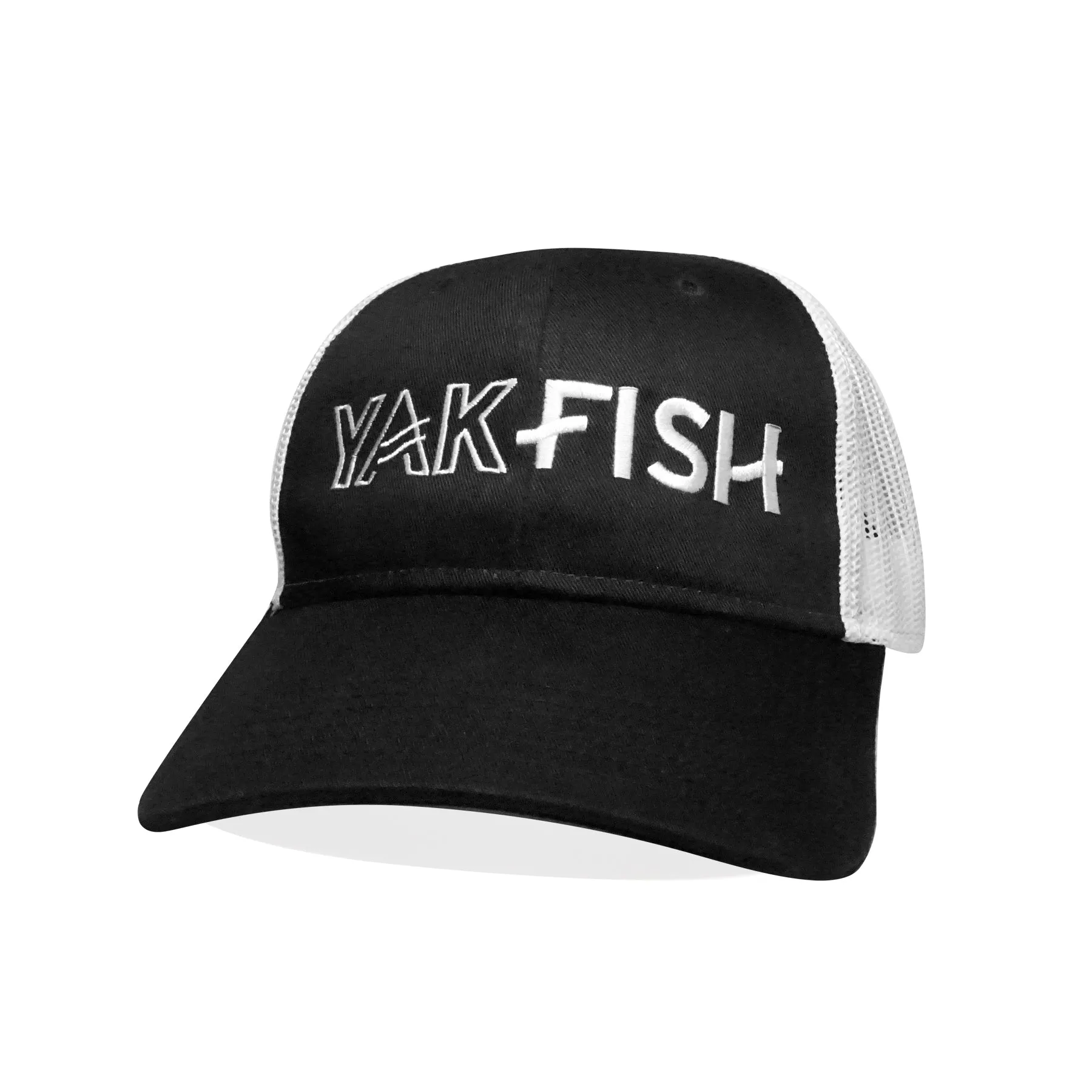 #YAKFISH Mesh Hat - Black/White Curved Bill