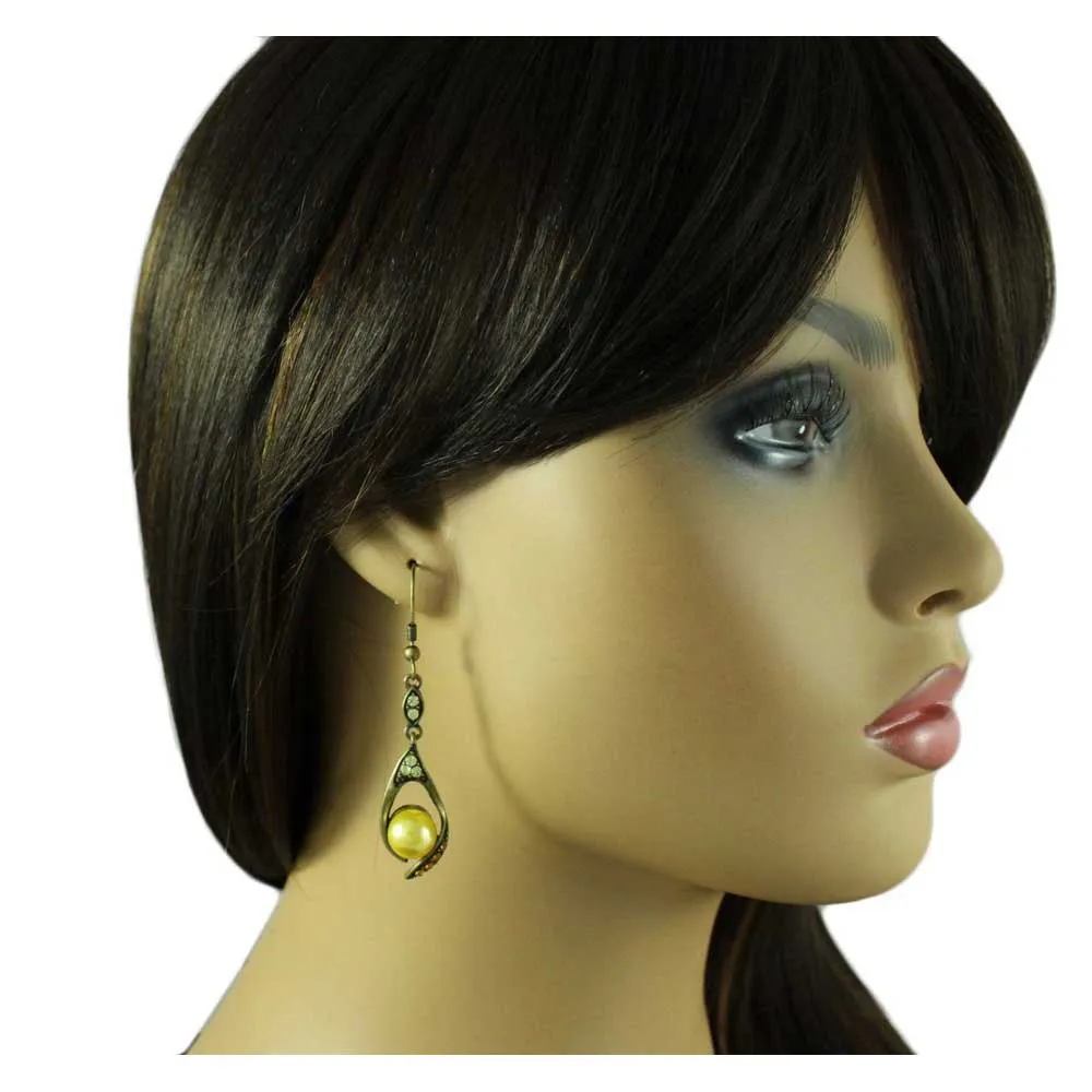 Yellow Crystals with Yellow Pearl Dangling Pierced Earring - PRE716