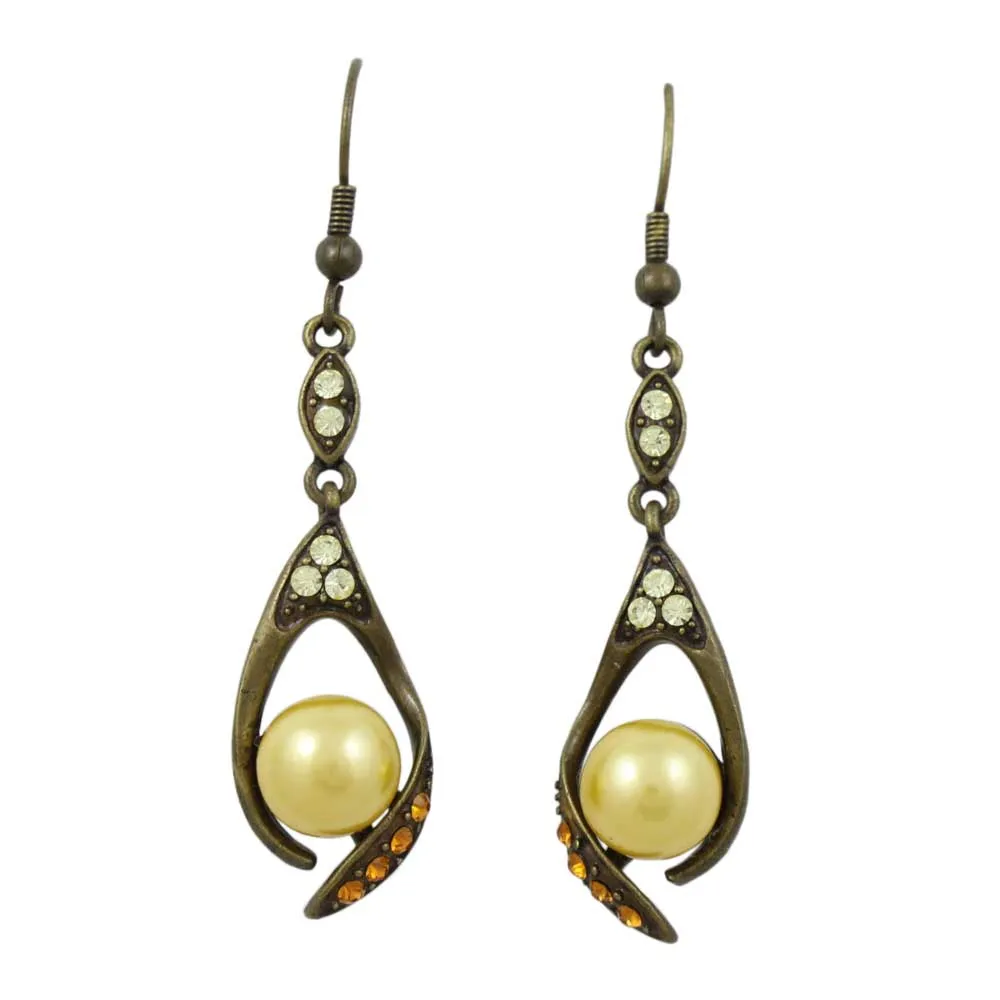 Yellow Crystals with Yellow Pearl Dangling Pierced Earring - PRE716